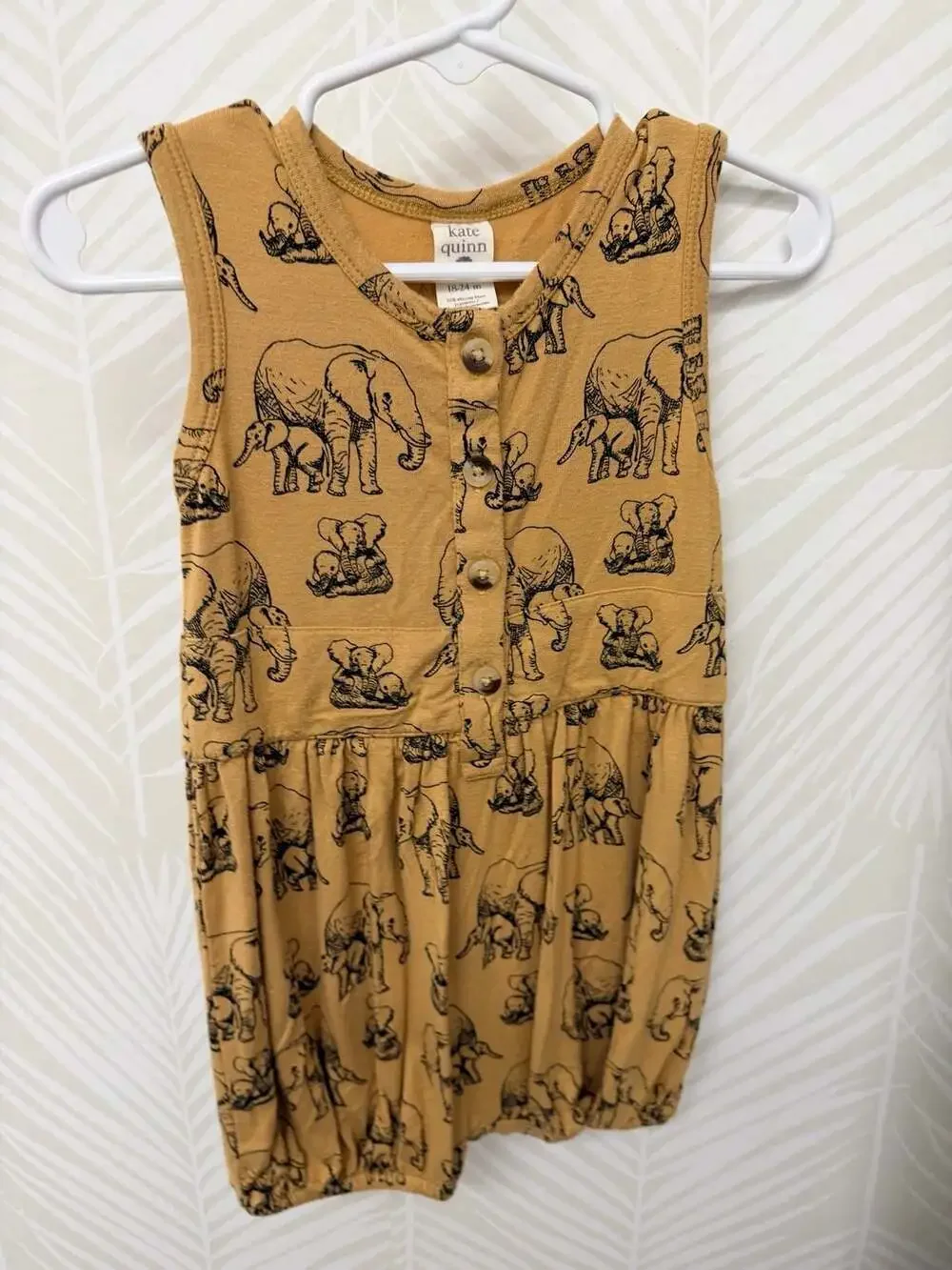 Kate Quinn Elephant Print Sleeveless Button Front Bubble Romper 18-24M